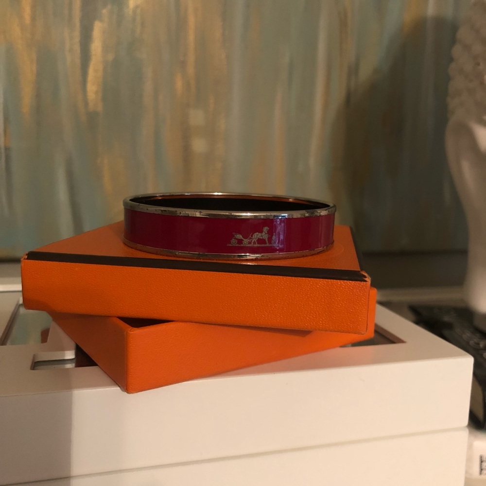 Hermès Scarf Print Bangle Burgundy/Red